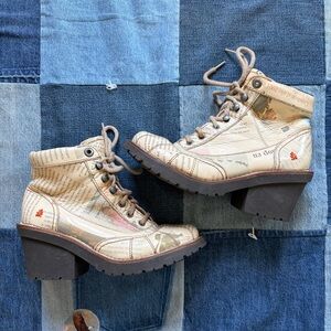 the art company lace up heeled boots newspaper print unique size 41